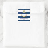 Nautic Navy Blue White Stripes Gold Anker Quadratischer Aufkleber (Tasche)