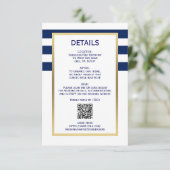 Nautic Navy Blue White Stripes QR CODE Hochzeit RSVP Karte (Stehend Vorderseite)