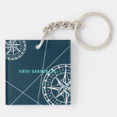 Nautic Navy Blue Willkommen auf der Compass Rose Schlüsselanhänger (Rückseite)