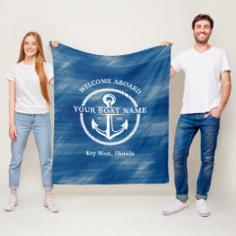 Nautic Navy Blue Willkommensschiff Name Anchor Fleecedecke