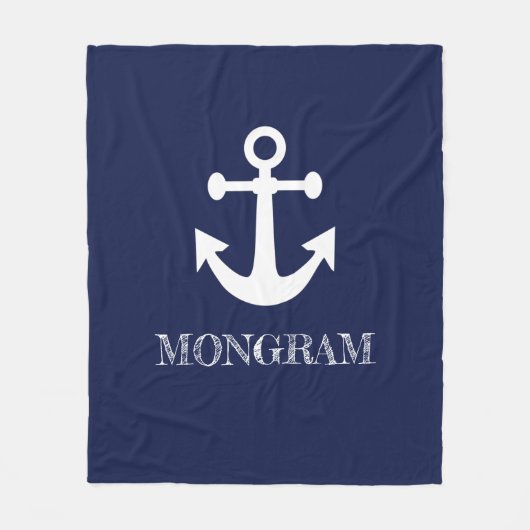 Nautic Navy Blue Willkommensschiff Name Anchor Fleecedecke (Vorderseite)