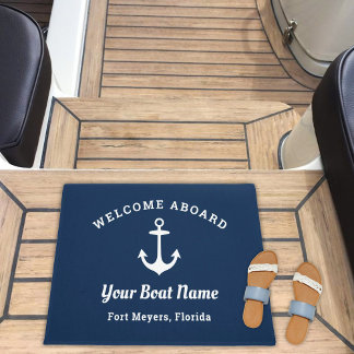 Nautic Navy Blue Willkommensschiff Name Anchor Fußmatte