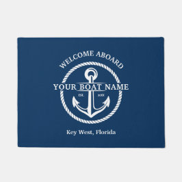 Nautic Navy Blue Willkommensschiff Name Anchor Fußmatte
