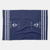 Nautic Navy Blue Willkommensschiff Name Anchor Geschirrtuch (Horizontal)