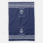 Nautic Navy Blue Willkommensschiff Name Anchor Geschirrtuch (Vertikal)