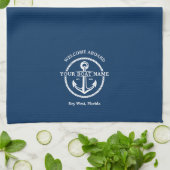 Nautic Navy Blue Willkommensschiff Name Anchor Geschirrtuch (Gefaltet)