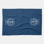 Nautic Navy Blue Willkommensschiff Name Anchor Geschirrtuch (Horizontal)