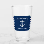 Nautic Navy Blue Willkommensschiff Name Anchor Glas (Vorderseite)