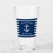 Nautic Navy Blue Willkommensschiff Name Anchor Glas (Vorderseite)