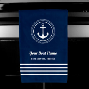 Nautic Navy Blue Willkommensschiff Name Anchor Handtuch
