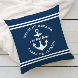 Nautic Navy Blue Willkommensschiff Name Anchor Kissen