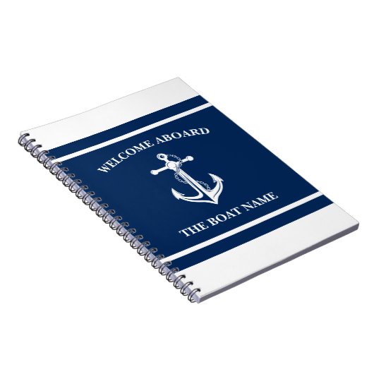 Nautic Navy Blue Willkommensschiff Name Anchor Notizblock (Rechte Seite)
