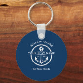 Nautic Navy Blue Willkommensschiff Name Anchor Schlüsselanhänger (Rückseite)