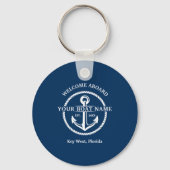 Nautic Navy Blue Willkommensschiff Name Anchor Schlüsselanhänger (Rückseite)