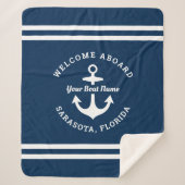 Nautic Navy Blue Willkommensschiff Name Anchor Sherpadecke (Vorderseite)