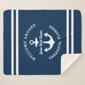 Nautic Navy Blue Willkommensschiff Name Anchor Sherpadecke (Vorderseite (Horizontal))