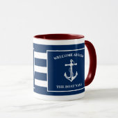 Nautic Navy Blue Willkommensschiff Name Anchor Tasse (VorderseiteRechts)