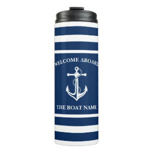 Nautic Navy Blue Willkommensschiff Name Anchor Thermosbecher