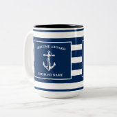 Nautic Navy Blue Willkommensschiff Name Anchor Zweifarbige Tasse (Vorderseite Links)