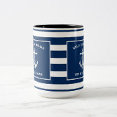 Nautic Navy Blue Willkommensschiff Name Anchor Zweifarbige Tasse (Mittel)