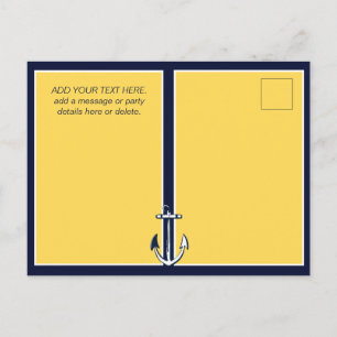 Nautic Navy Blue Yellow Anchor Geburtstagsparty Postkarte