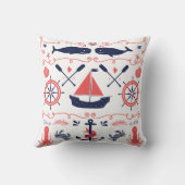 Nautic Navy Coral Kinderzimmer Baby Boy Birth Stat Kissen (Rückseite)