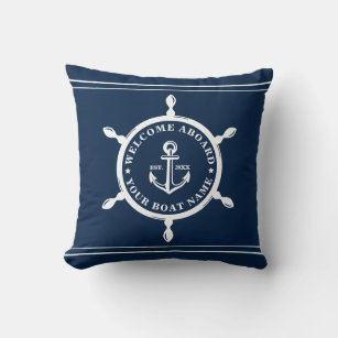 Nautic Navy Custom Boat Name Anchor Pillow Kissen