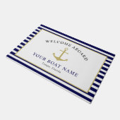 Nautic Navy Gold Willkommen auf dem Schiff Name An Fußmatte (Schrägansicht)