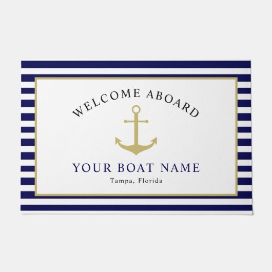 Nautic Navy Gold Willkommen auf dem Schiff Name An Fußmatte (Vorderseite)