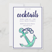 Nautic Navy Green Anchor Cocktail Party Einladung (Vorderseite)