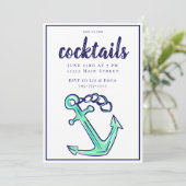 Nautic Navy Green Anchor Cocktail Party Einladung (Stehend Vorderseite)
