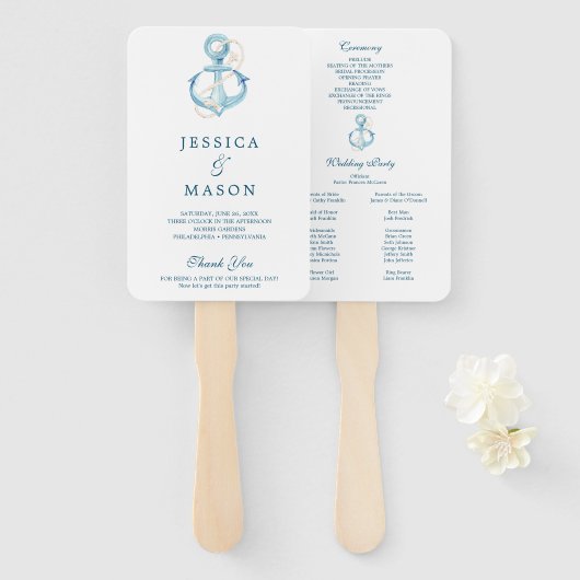 Nautic Navy Hochzeitsprogramm Fächer (Vorne und Hinten)