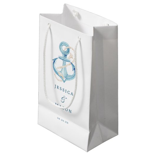 Nautic Navy Hotel Wedding Gift Bag Kleine Geschenktüte (Vorderseite Schrägansicht)