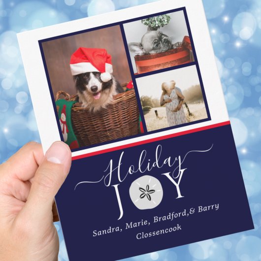 Nautic Navy Joy Sand Dollar Foto Weihnachtskarte