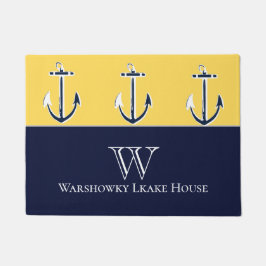 Nautic Navy Mustard Yellow Anchor Beach House Fußmatte