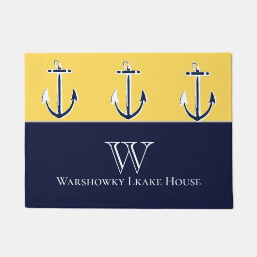 Nautic Navy Mustard Yellow Anchor Beach House Fußmatte (Vorderseite)