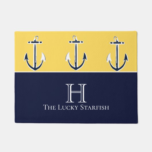 Nautic Navy Mustard Yellow Anchor Beach House Fußmatte (Vorderseite)