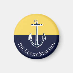 Nautic Navy Mustard Yellow Anchor Beach House Magnet
