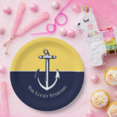 Nautic Navy Mustard Yellow Anchor Beach House Pappteller (Party)