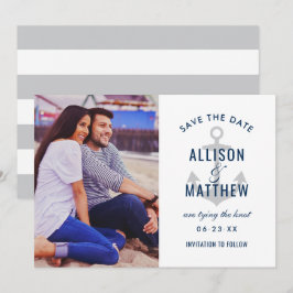 Nautic Navy Platinum Gray Anchor Wedding Foto Save The Date