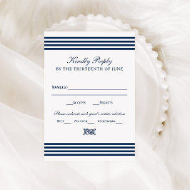 Nautic Navy Rope Knot Stripes Wedding RSVP Karte