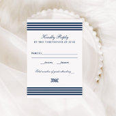 Nautic Navy Rope Knot Stripes Wedding RSVP Karte