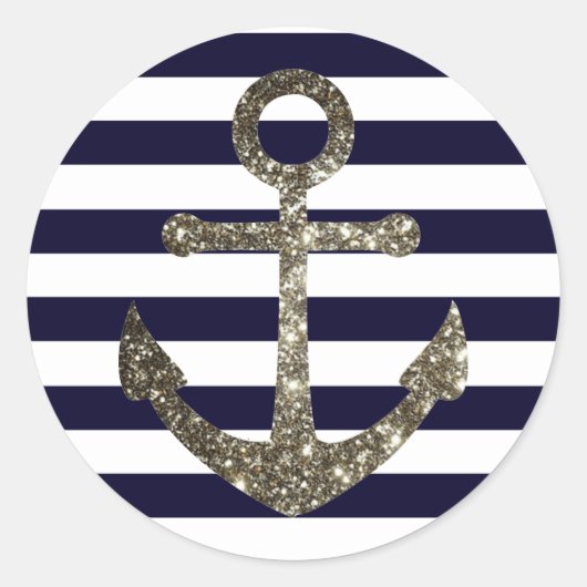 Nautic Navy Sparkle Anchor Einladung Siegel Runder Aufkleber (Vorderseite)