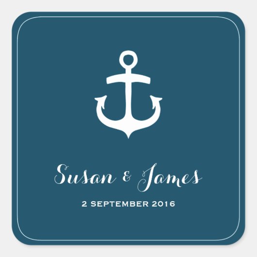 Nautic Navy Wedding Square Gefälligkeitsticker Quadratischer Aufkleber (Vorderseite)