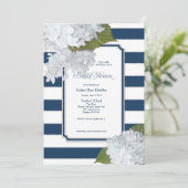 Nautic Navy White Hydrangea Modernes Brautparty Einladung (Stehend Vorderseite)