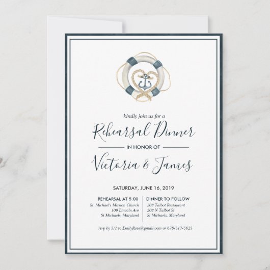 Nautic Navy & White Probe Dinner Einladung (Vorderseite)