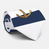 Nautic Navy & White Stripes Gold Anker Captain Krawatte (Gerollt)