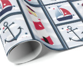 Nautic Niedlich Sailboat Lighthouse Ankerdesign Geschenkpapier (Rolleneckpunkt)