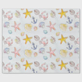 Nautic Ocean Beach Pastel Starfish Seashell Geschenkpapier (Flach)