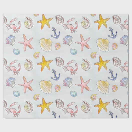 Nautic Ocean Beach Pastel Starfish Seashell Geschenkpapier (Flach)
